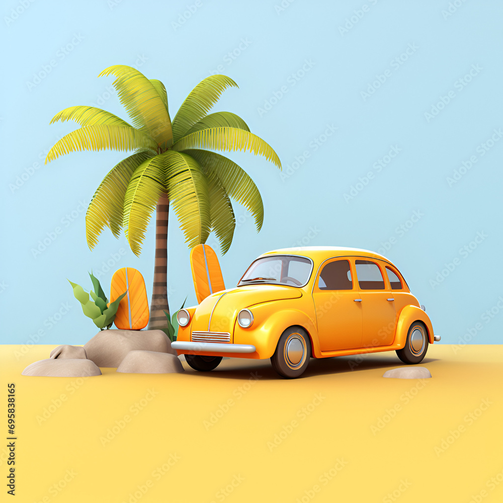 car on the beach with palm trees