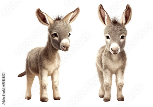 Set of  baby cute donkey animal standing isolated on transparent or white background photo