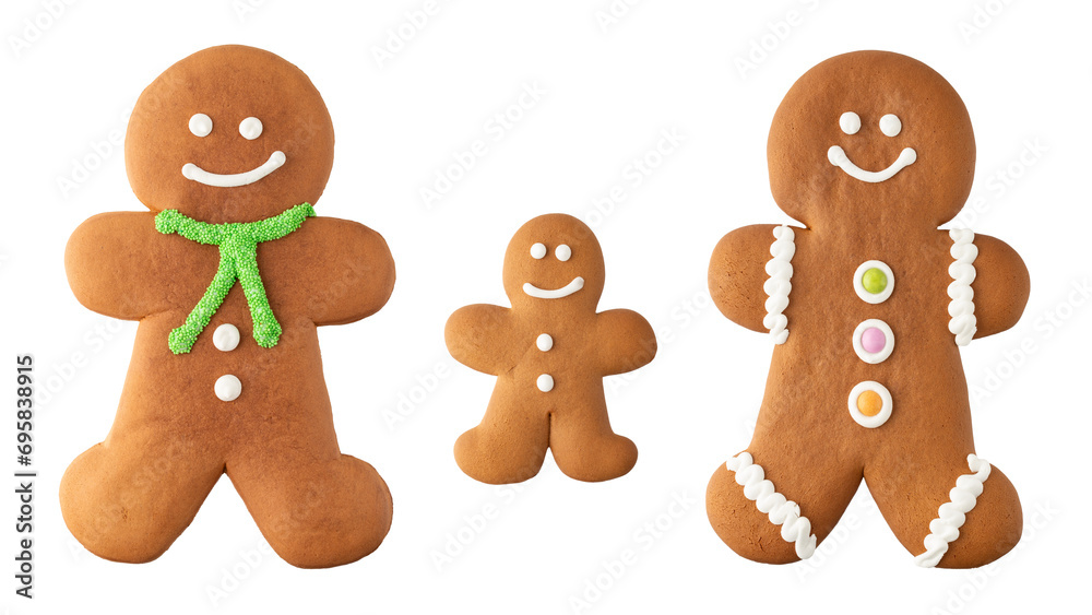 Fototapeta premium Happy gingerbread cookies family isolated on white background
