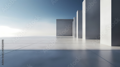 3d render of abstract futuristic architecture with empty concrete floor