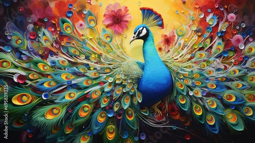 Beautiful abstract peacock made out of colorful paint photo
