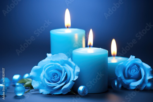 blue  burning candles with romantic atmosphere