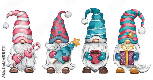 Gnomes at Christmas. Watercolor illustration