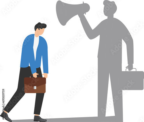 Inner critic concept, businessman and his shadow vector illustration

