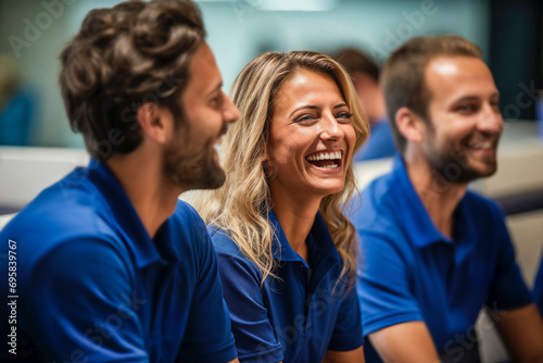 Group of Happy Colleagues in Casual Blue Workwear