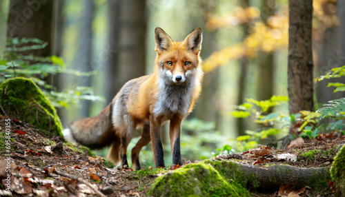 Beautiful Portrait of a Wild Red Fox in the Autumn Woods
