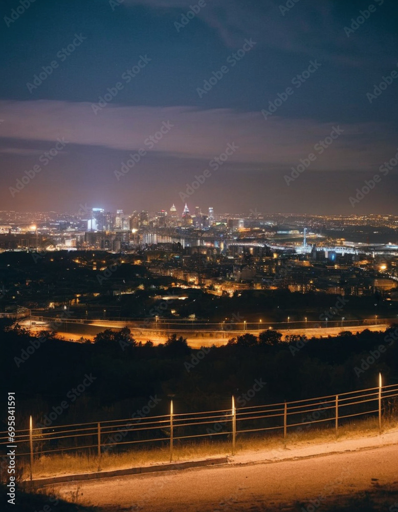 Obraz premium Night Cityscape View from a Hill