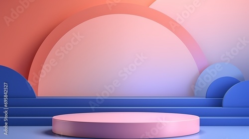 Podium and abstract background. Round stand. Platform for your design. 3D image, generative ai © irvan