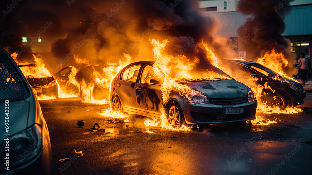Fire in the parking lot where the car burns Fire in the parking lot where the car burns