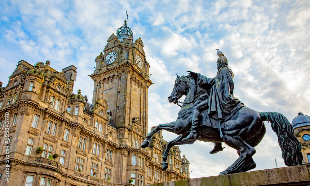 Scenic view of central Princes Street and Edinburgh old town, Scotalnd