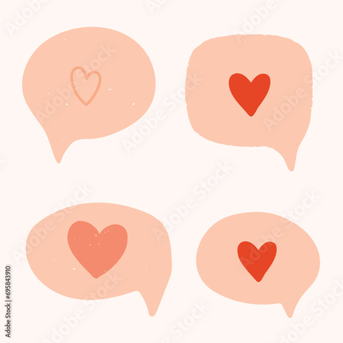 Set of Valentine's Cute Speech Quote Bubble with hearts.