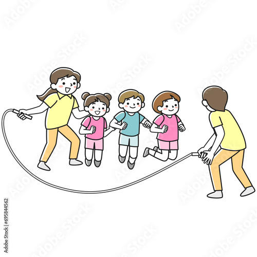 大縄跳びをする子供たち