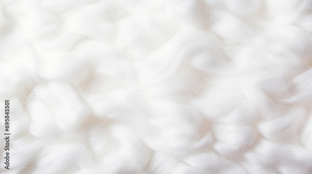 Fototapeta premium Close-up of white fluffy cotton background, abstract luxury wadding cloud texture. Generative AI