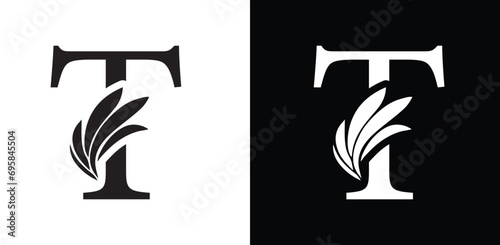 letter T. flower letters. Vintage ornament initial Alphabet. Logo vector	
