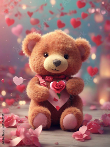 Lovely Valentine's Background with a cute teddy © Prasad