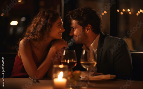 Young indian couple enjoys romantic dinner at restaurant © Niks Ads