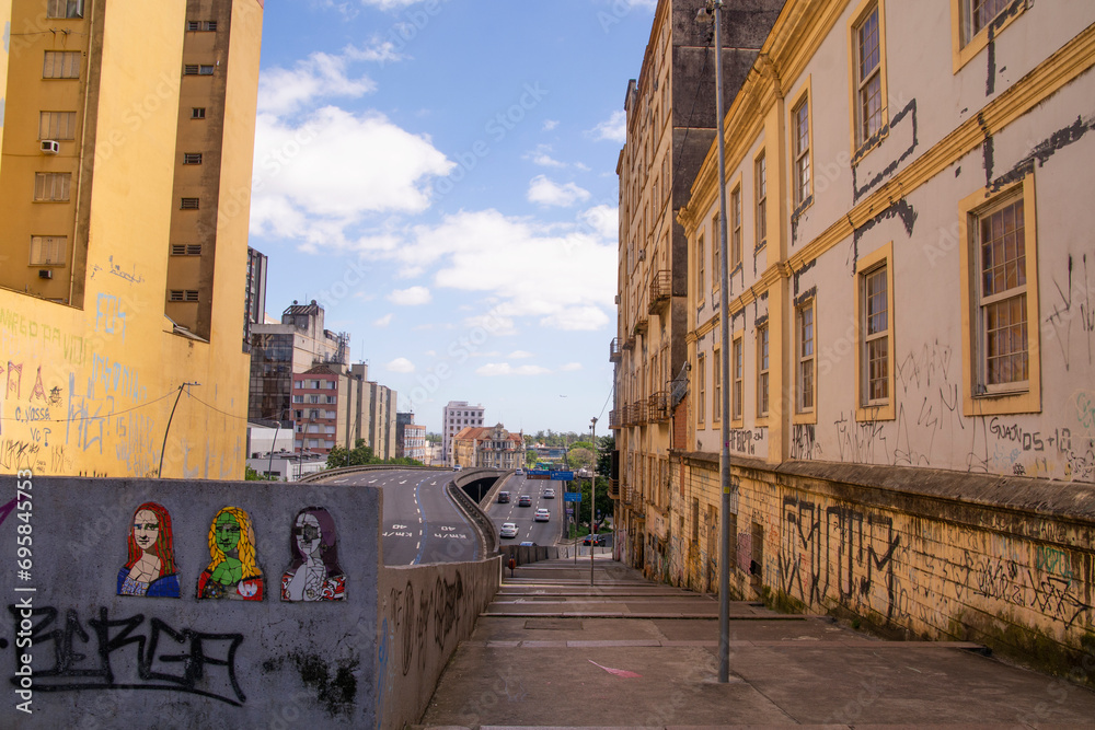 Porto ALegre, Rio Grande do Sul, Brazil -November 25, 2023: Street view and buildings in the city of Porto Alegre, southern Brazil