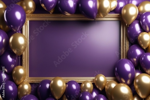 Purple frame with purple and gold balloons photo