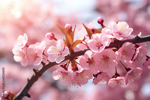 Spring Sakura blossom wallpaper realistic photographig. Generative AI