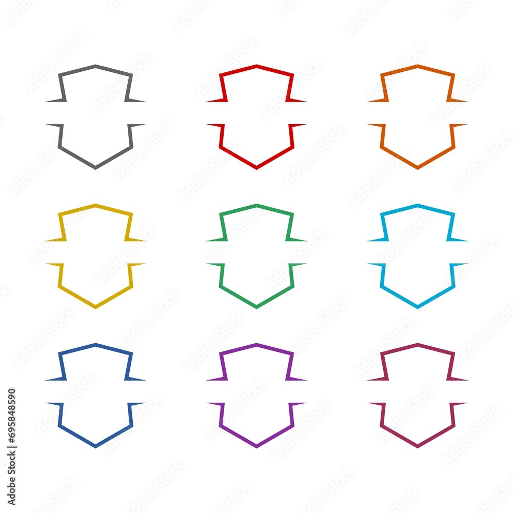 Shape of shield protection for logo icon isolated on white background. Set icons colorful Shape of shield protection for logo icon isolated on white background. Set icons colorful