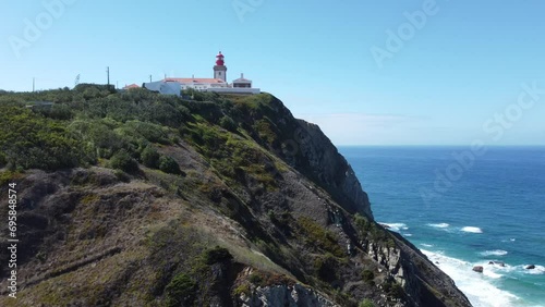 Lighthouse in Portugal, Cabo da Roca, Atlantic Ocean, Drone 4K View, Scenic photo