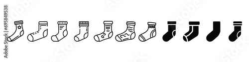 Socks icon. Socks icon. Black contour linear silhouette. Side view.  socks icon from clothes collection. Socks outline icon, Socks line icons set. Different type of length, outline warm sock icon