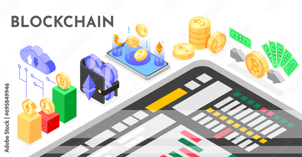 Isometric blockchain banner Isometric blockchain banner