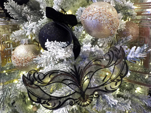 Christmas and new year decorations, close-up, holiday concept. There is free space for text on the photo.