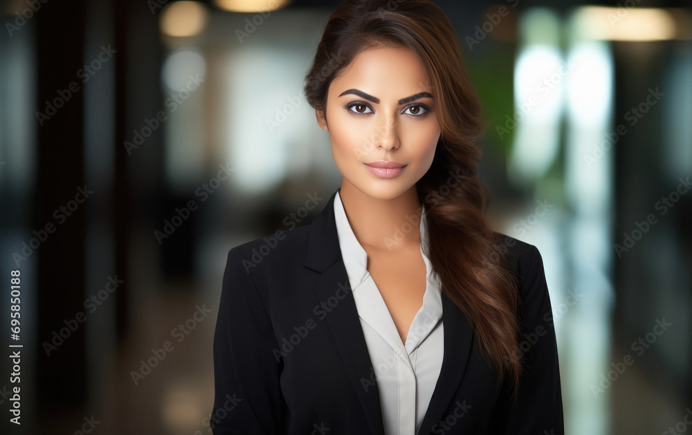 young confidant businesswoman standing at office young confidant businesswoman standing at office