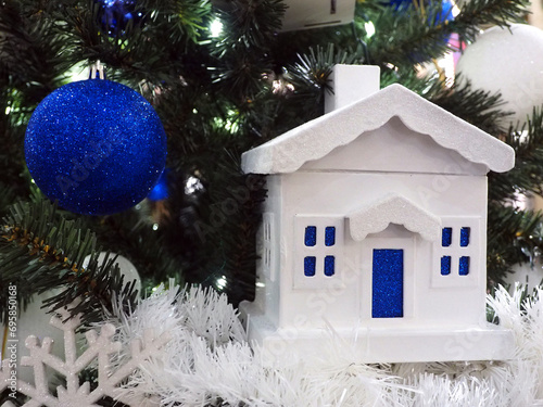 Christmas and new year decorations, close-up, holiday concept. There is free space for text on the photo.