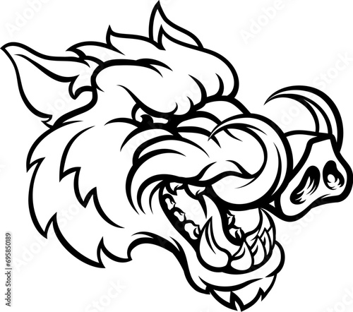A wild boar hog razorback warthog sports mascot cartoon pig character