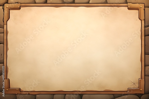 Single empty card template for card battle game, made of stones and wood, With copy space for text, HD Banner wallpaper border Medieval border  photo