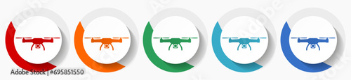 Drone, copter, aerial camera vector icon set, flat icons for logo design, webdesign and mobile applications, colorful round buttons photo
