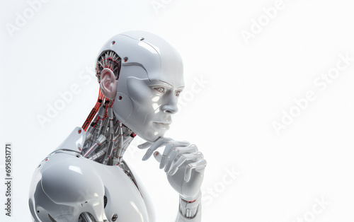 humanoid robot thinking on white background