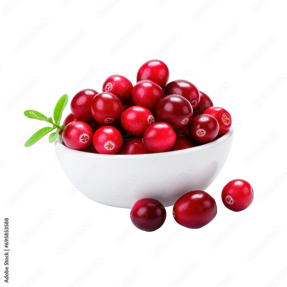 Cranberries in a cup on transparent background. 