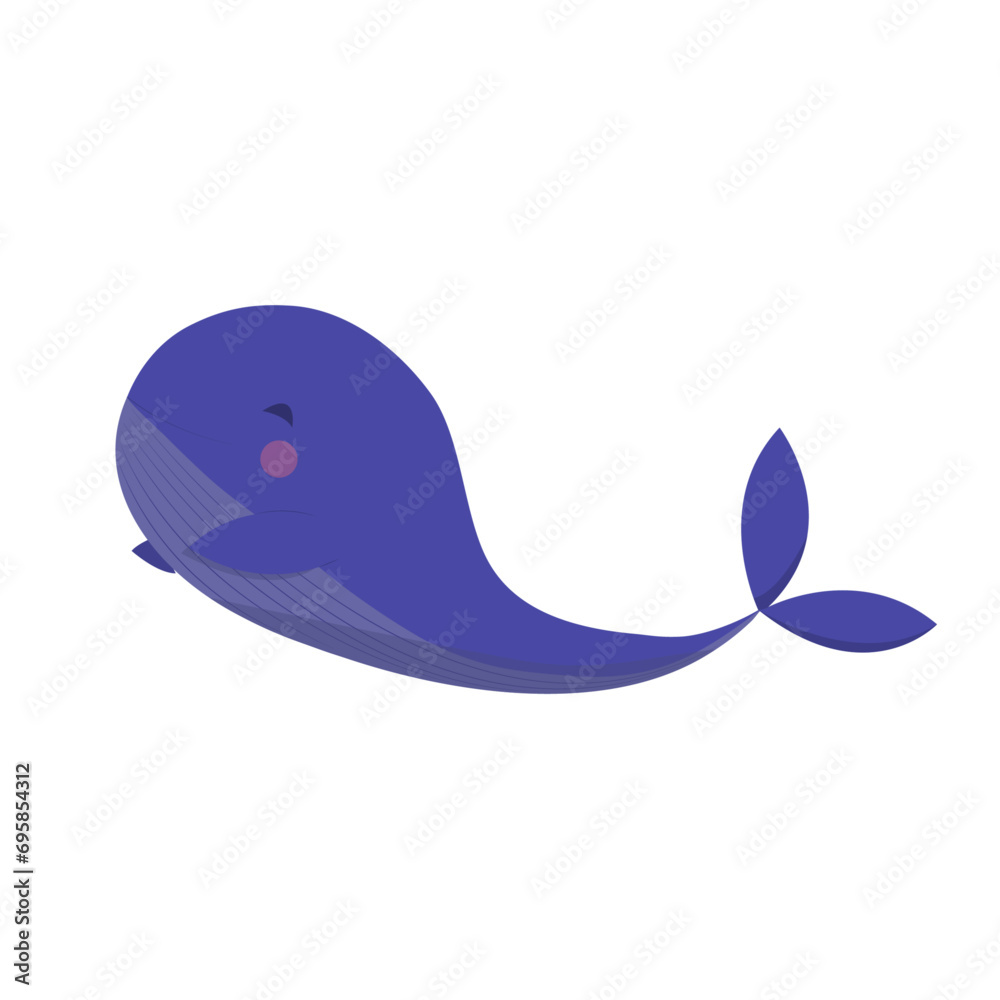 Cute blue whale in flat cartoon style. Vector illustration