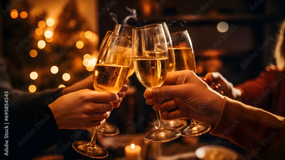 Friends Raising Glasses in a Warm Candlelit Celebration