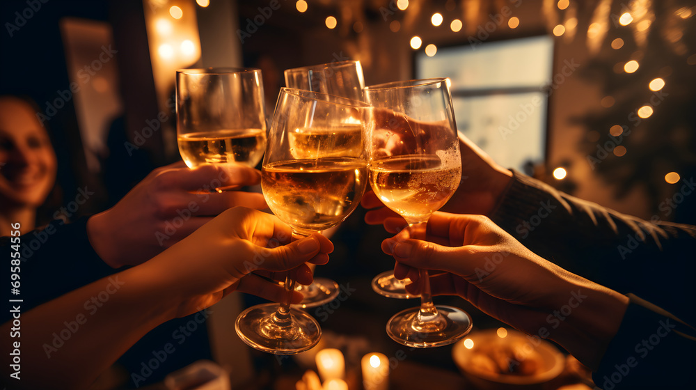 Celebratory Toast with Wine on New Year's Eve