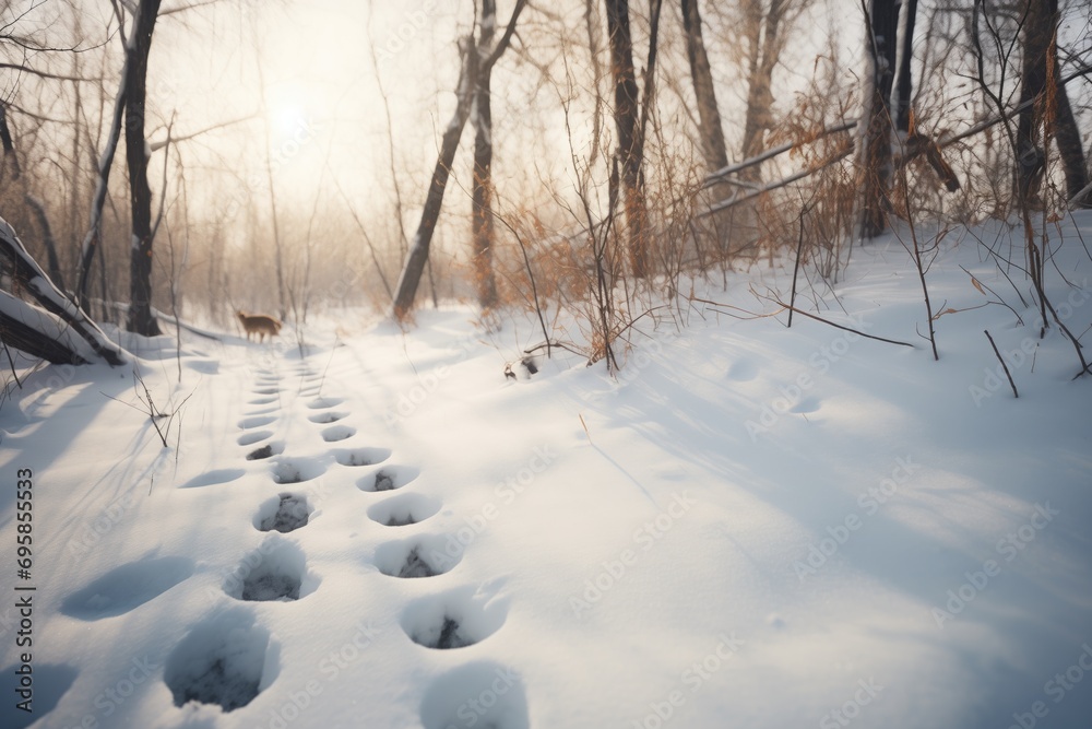 fox tracks leading through snowy woods fox tracks leading through snowy woods