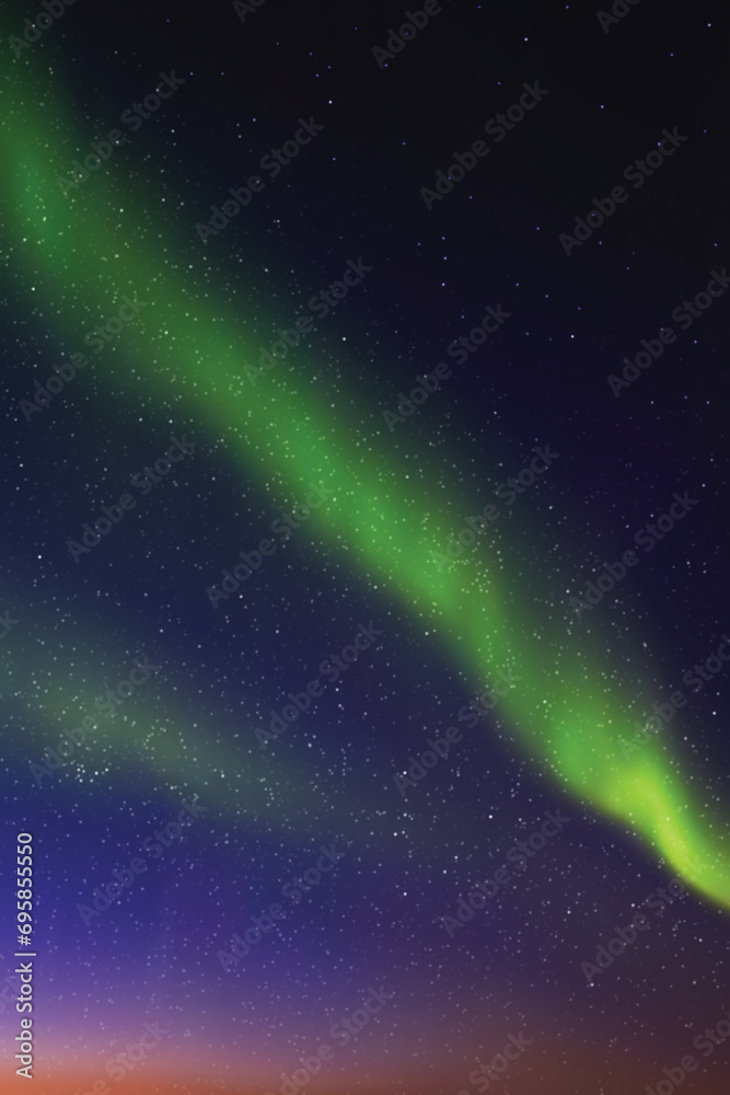 Obraz premium Night blue starry sky and Northern lights. Green aurora borealis