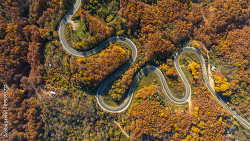 aerial view of inegol domanic road with beautiful autumn colors of nature