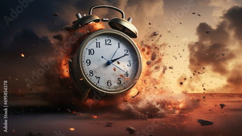 An alarm clock is exploding. running out of time concept. Time is up.