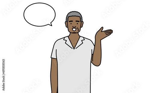 African senior man giving directions, with a wipeout.