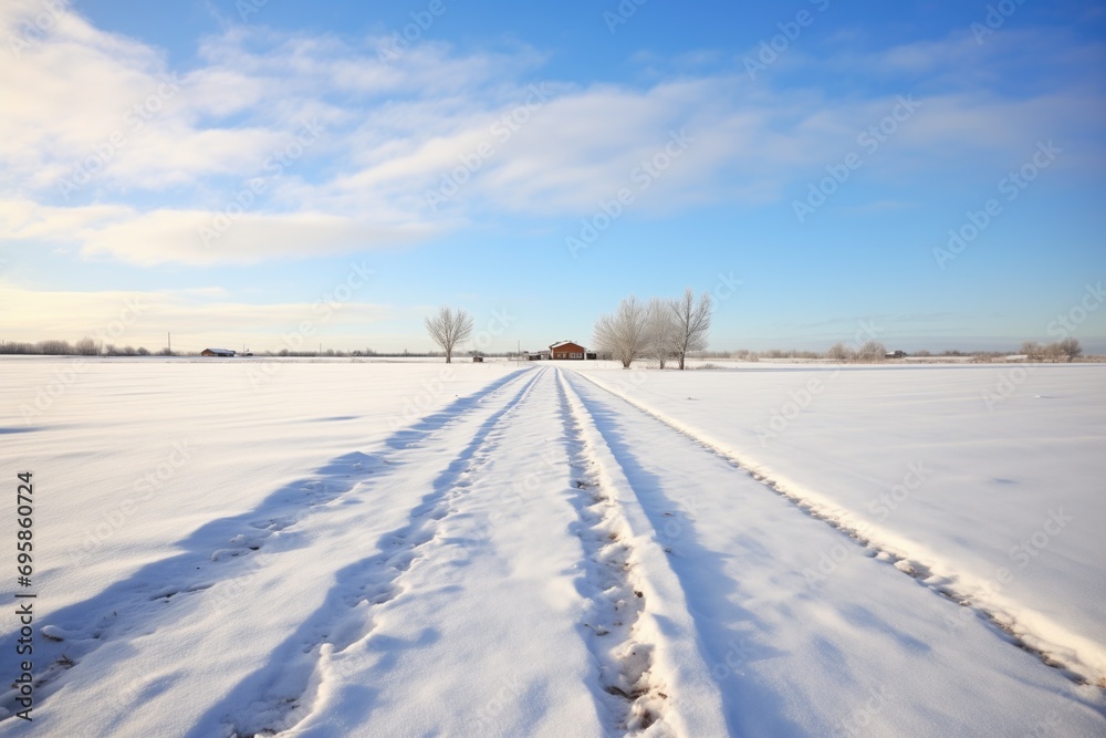 diminishing perspective of a snow blanket over a country track diminishing perspective of a snow blanket over a country track
