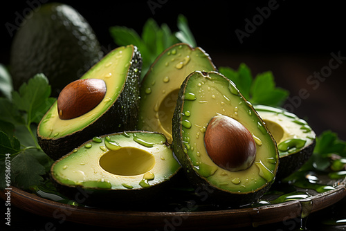 Healthy fruits juice, Avocado, Pineapple, Strawberry, Desert, Vitamin yogurt parfait.