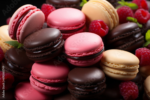  Close up colorful macarons dessert 