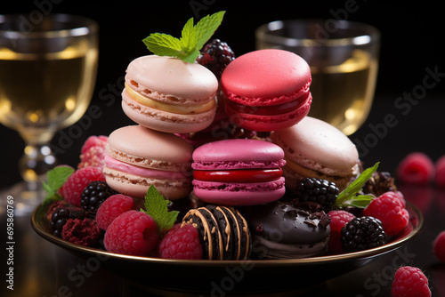 Close up colorful macarons dessert 