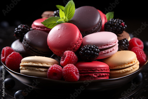 Close up colorful macarons dessert 