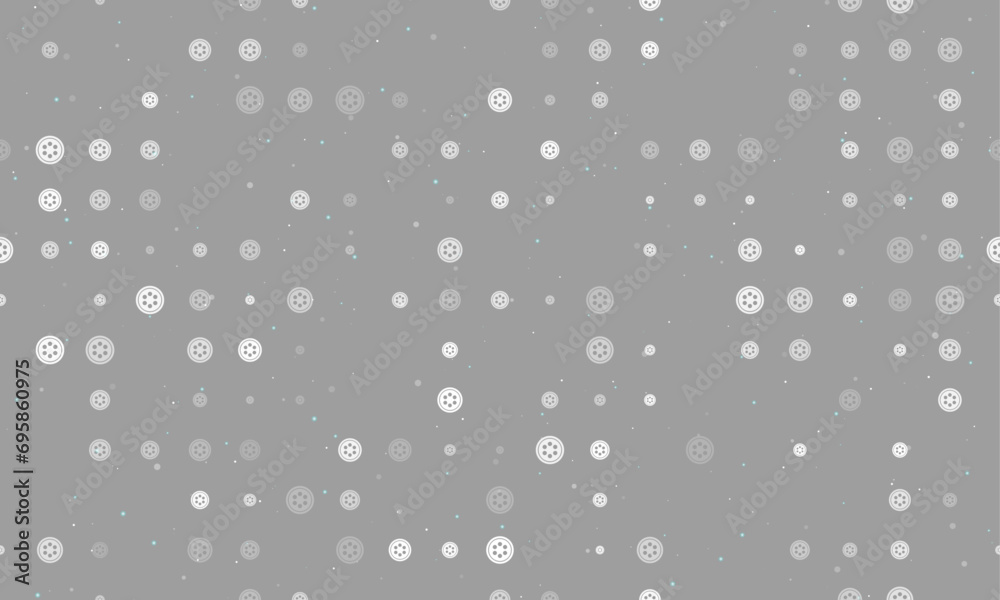 Seamless background pattern of evenly spaced white optic cable symbols of different sizes and opacity. Vector illustration on gray background with stars