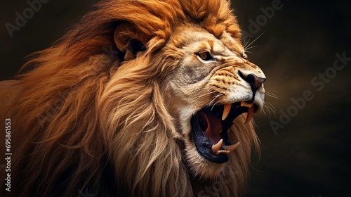 Roaring Male Lion with impressive Mane.